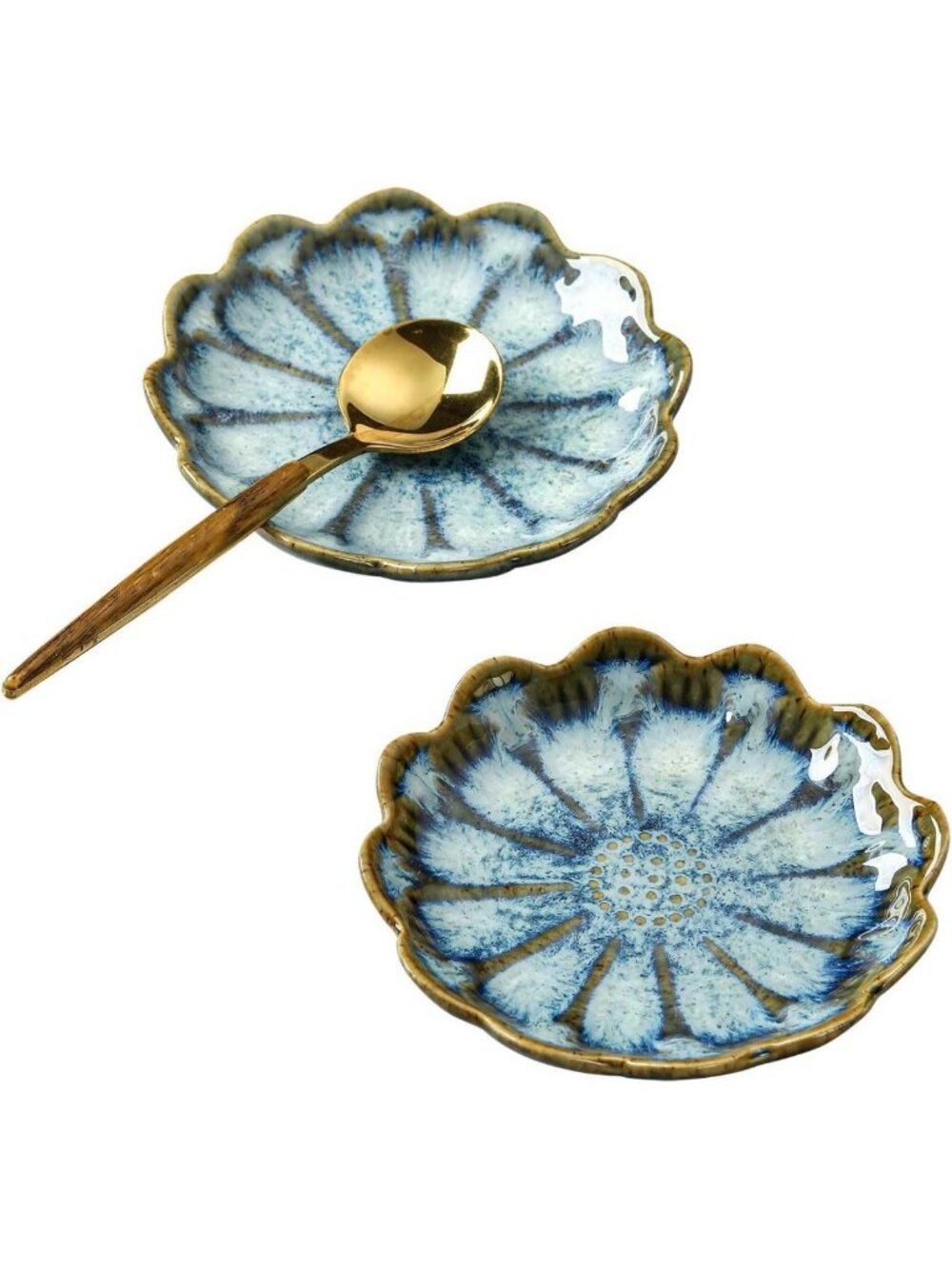 Set of 2 Ocean Blue Ceramic Spoon Rests - Cute Kitchen Counter Coffee Bar Decor